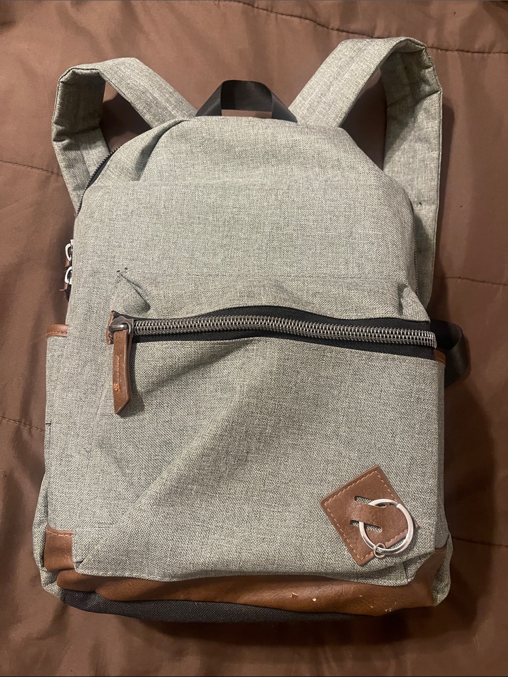 Boys Grey Canvas Backpack with Brown Trim - Casual Everyday Bag